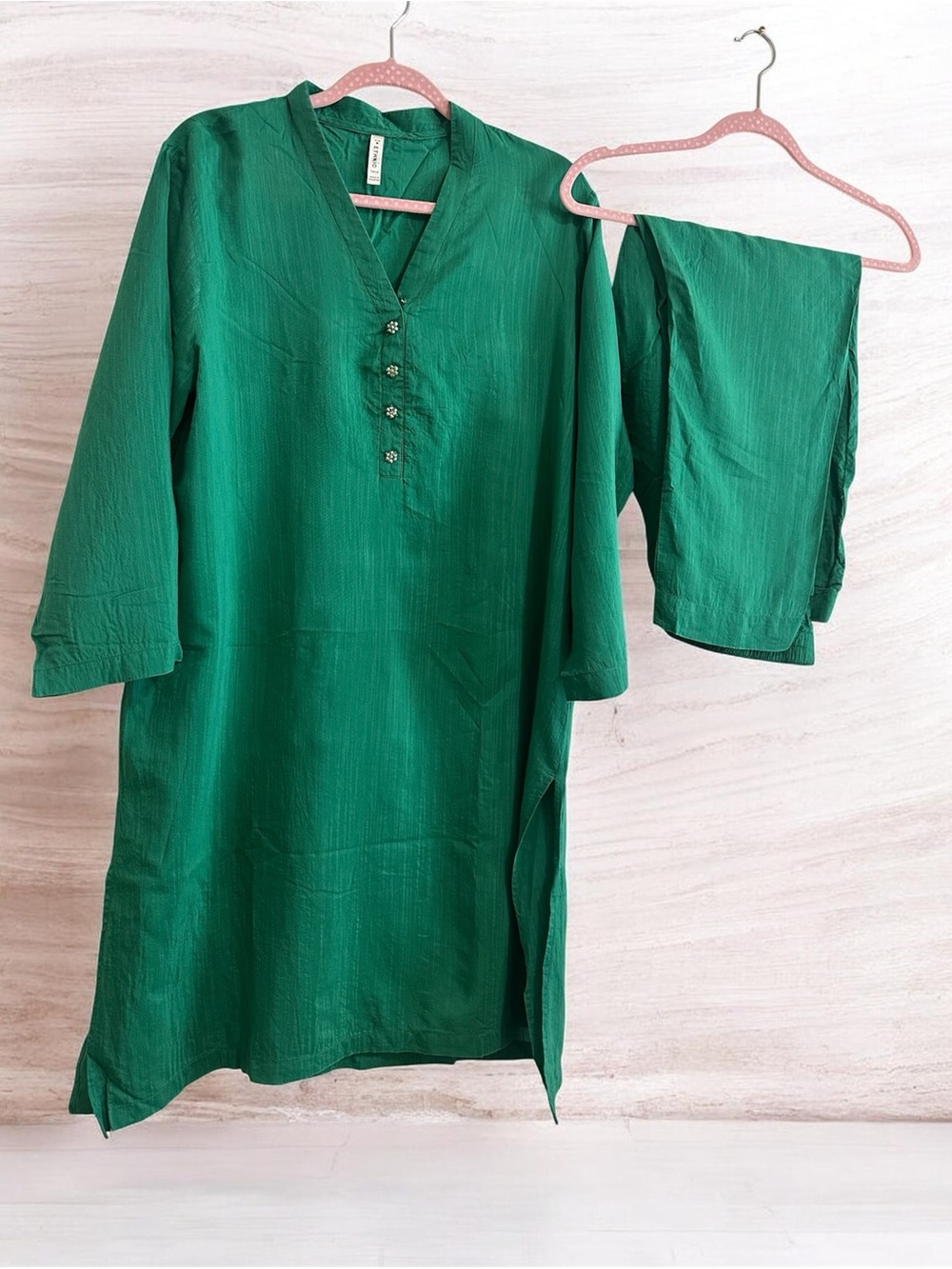 Green Tunic Set with Embellished Buttons